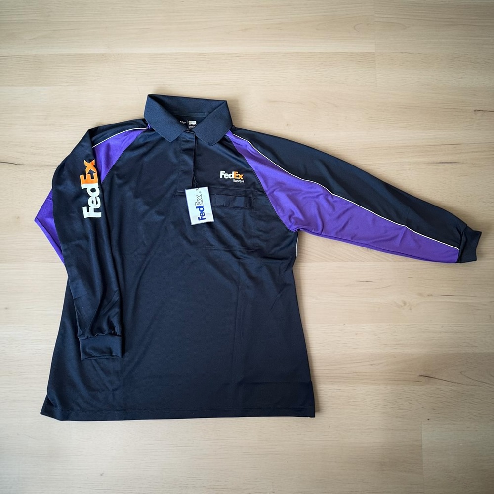 FedEx Express Long Sleeve Polo Shirt XL Navy Purple Stan Herman FD5252 NWT